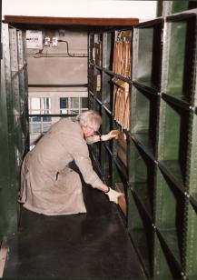Moving archives off the old shelves at St Anthony's Hall, 2004